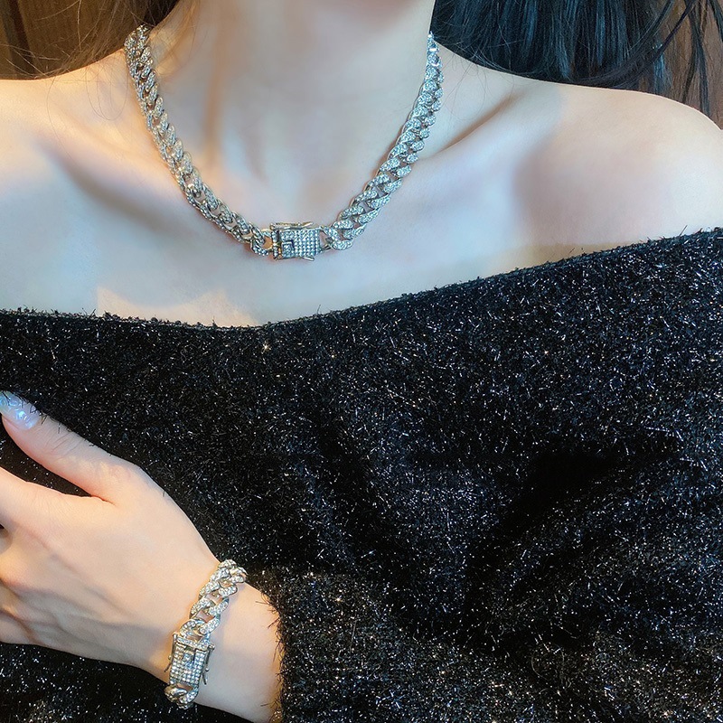 fashion full diamond necklace hip hop alloy collarbone chain braceletpicture1