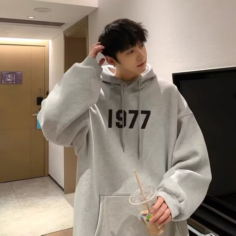 American Fashion Brand 1977 plus size Loose Hooded Sweatshirt Men's Spring and Autumn fleece-lined Heavy Design High Street Couple Top