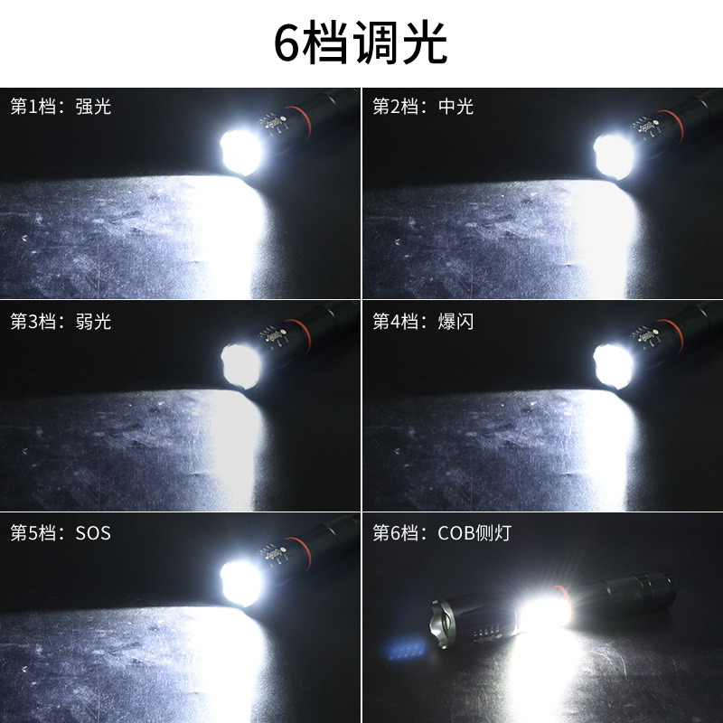Shangjia T6 + COB linterna de luz fuerte luz de trabajo de enfoque telescópico con imán linterna de luz de camping transfronteriza al por mayor