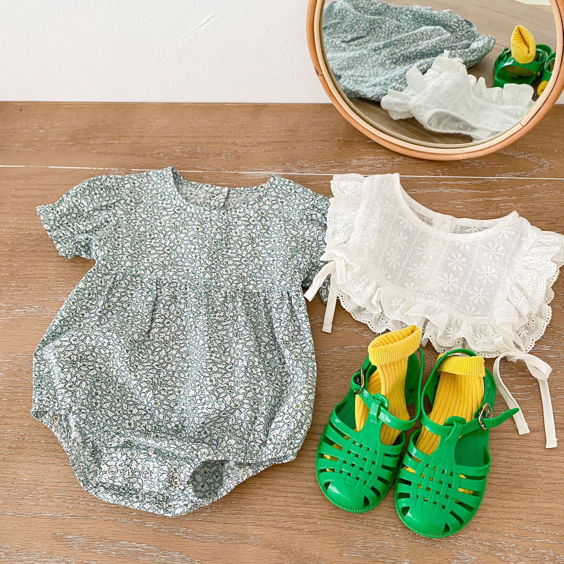 160g Weight Cotton Fabric Type Bodysuits Tops Type Regular Fit Fit Type Flower Pattern Summer Season Baby Girl'S Gender Princess, Cute Style Princess Cute Flower Cotton Baby Rompers 1