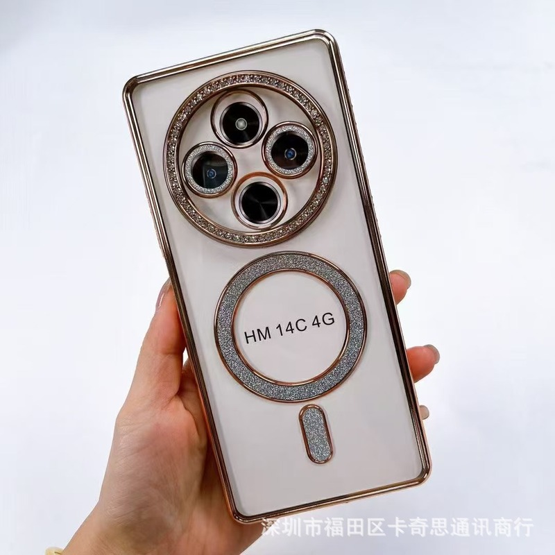 Xiaomi 14T Redmi 13/14C A3 電気メッキエッジドリル磁気透明ケース Magsafe 女性保護ケースに適しています|undefined