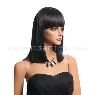 Qi Bangs Black Short Straight European and American Wig Clavicle Wig European and American Cool Straight Hair
