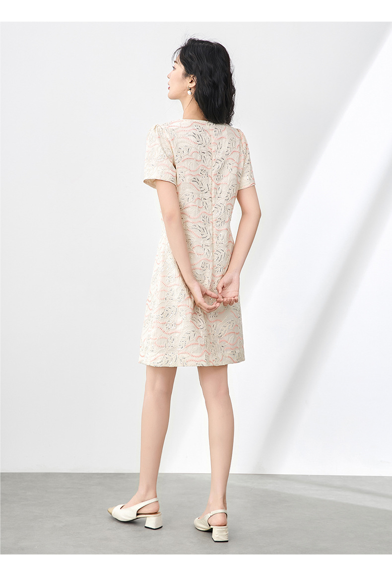 Váy chữ A thêu hoa đính sequin tinh tế, quý phái, dáng suông midi — Màu hồng chi tiết 9