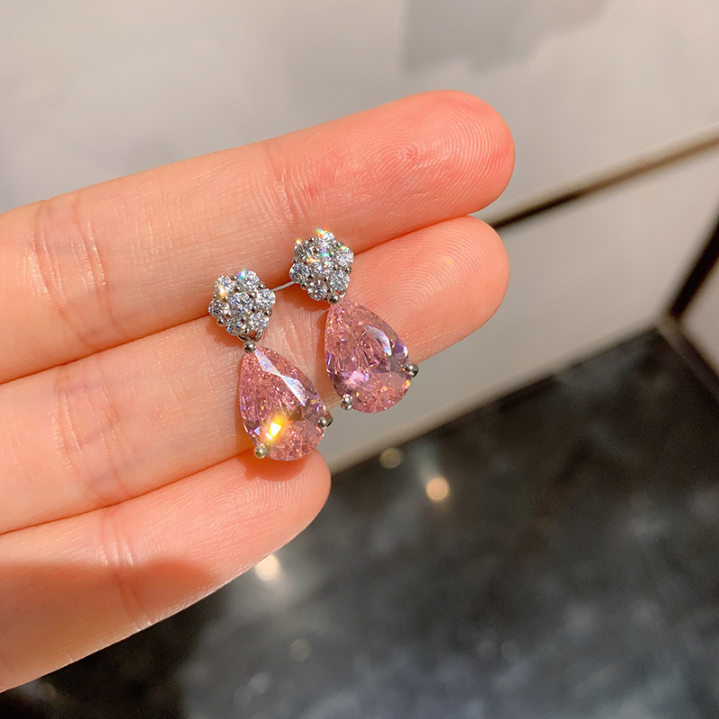 Water Droplets Pattern Women's Gender 1 Pair Simple Style Water Droplets Inlay Copper Zircon Drop Earrings