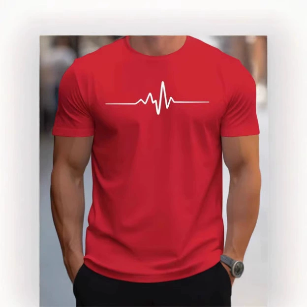 Мужская одежда для внешней торговли, трансграничная летняя новинка 2025 года, европейская и американская повседневная рубашка с 3DT, топ с круглым вырезом и принтом «сердцебиение»