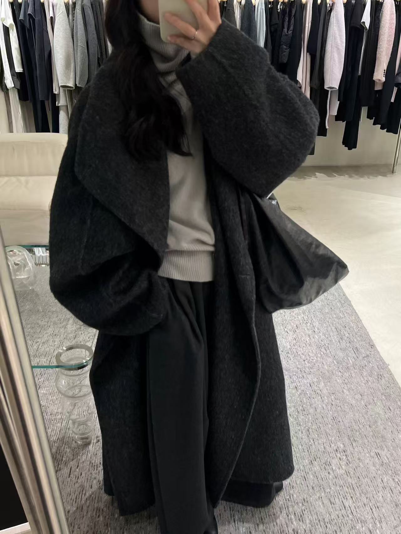 秋冬新款双面羊毛大衣女韩系显瘦慵懒风加长款气质羊翻领绒外套女