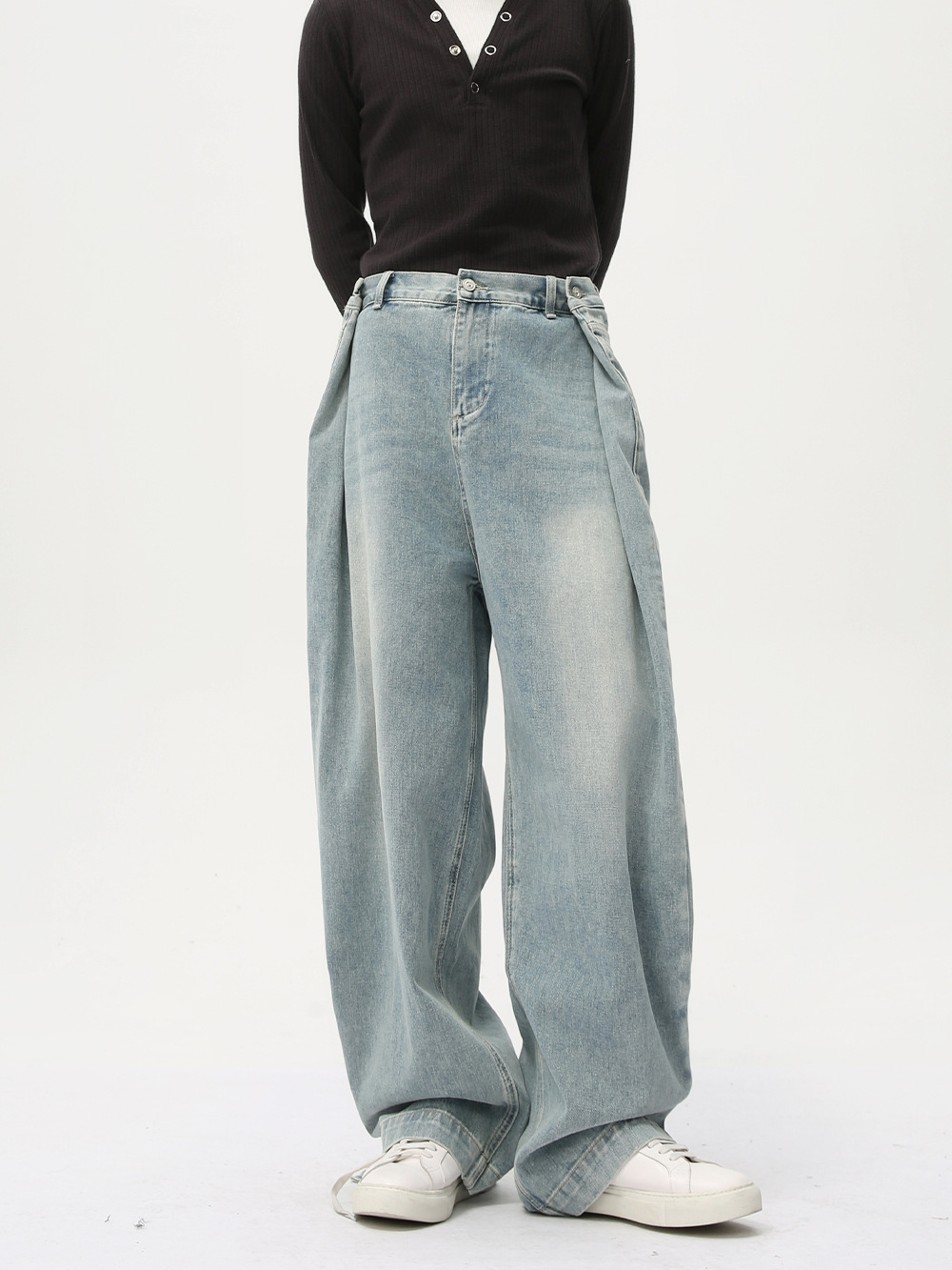 MTLCLOTHES Hombres| Nuevo nicho de diseño de pliegue deconstrucción de jeans de lavado con agua de barril recto americano