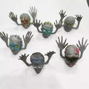 New and Unique 6 Gray Ghost Head Finger Sets Halloween Trick Zombie Plastic Pvc Model Street Stall Toy Doll