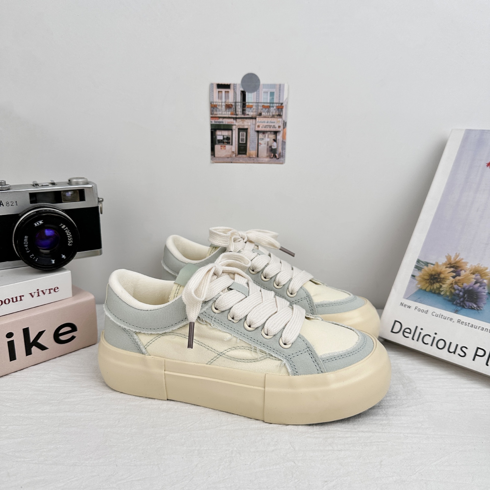 Zapatos de lona de fondo grueso de ondas distantes para mujeres 2025 nuevo verano transpirable delgado versátil zapatos blancos casuales zapatos de patinaje image 3