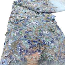 奢华重手工订花流苏珠管绣亮片布料时装礼服舞台服面料beads lace