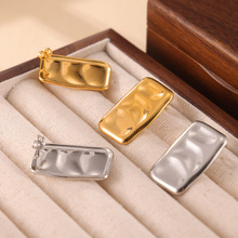 跨境爆款不锈钢长方形几何凹陷纹理设计耳环光面复古夸张INS耳饰