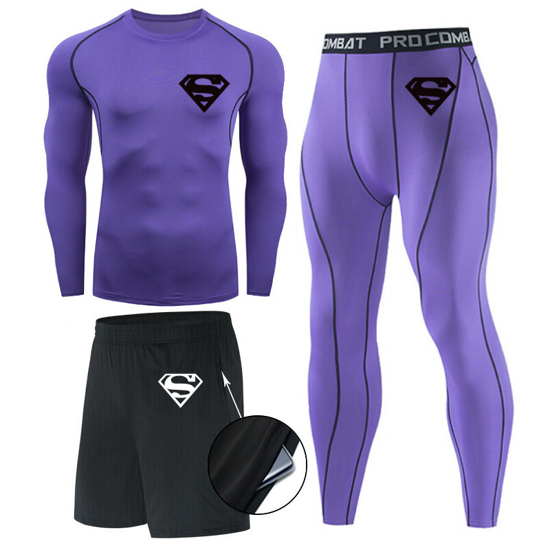 Traje de hombre de compresión de tres piezas de secado rápido medias de manga corta para correr traje deportivo ropa de entrenamiento de baloncesto gimnasio