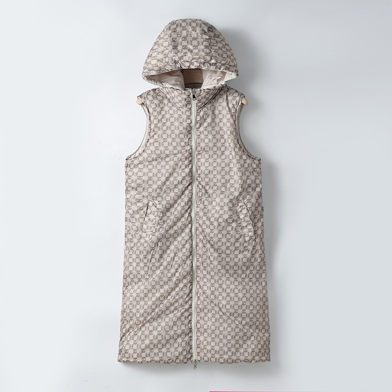 Cappotto gilet in cotone double face da donna – Piumino lungo e sottile invernale coreano, caldo capospalla reversibile (nero/bianco sporco/marrone/cachi, L-XXXL)_voghion.com