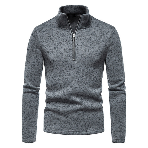Men's winter crew neck pullover with plain zipper design, outerwear for men