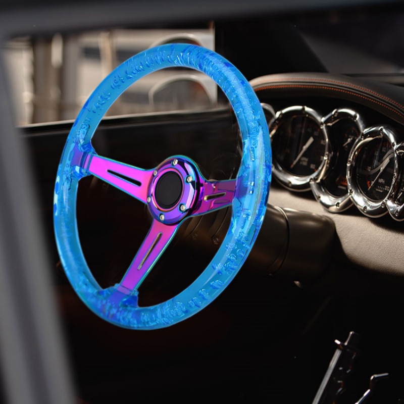 Qìchē Acrylic Steering Wheel 14 inch Car Modified Racing Game Wheel (Steering wheel) - sky-blue