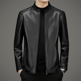Spring and Autumn 2025 New Tire Cowhide Leather Men's Genuine Leather Biker Men's Jacket with Vertical Collar Calf Leather Jacket