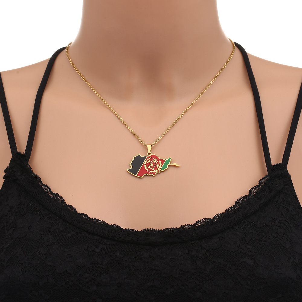 Edelstahl Afghanistan Karte Halskette Paar Stil Ethno-Stil beliebte Persönlichkeit Öltropfen Titan Stahl Zubehör_voghion.com