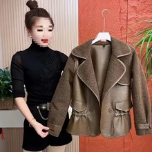 皮衣女春季新款皮毛一体收腰宽松洋气春秋款女士洋气上衣外套