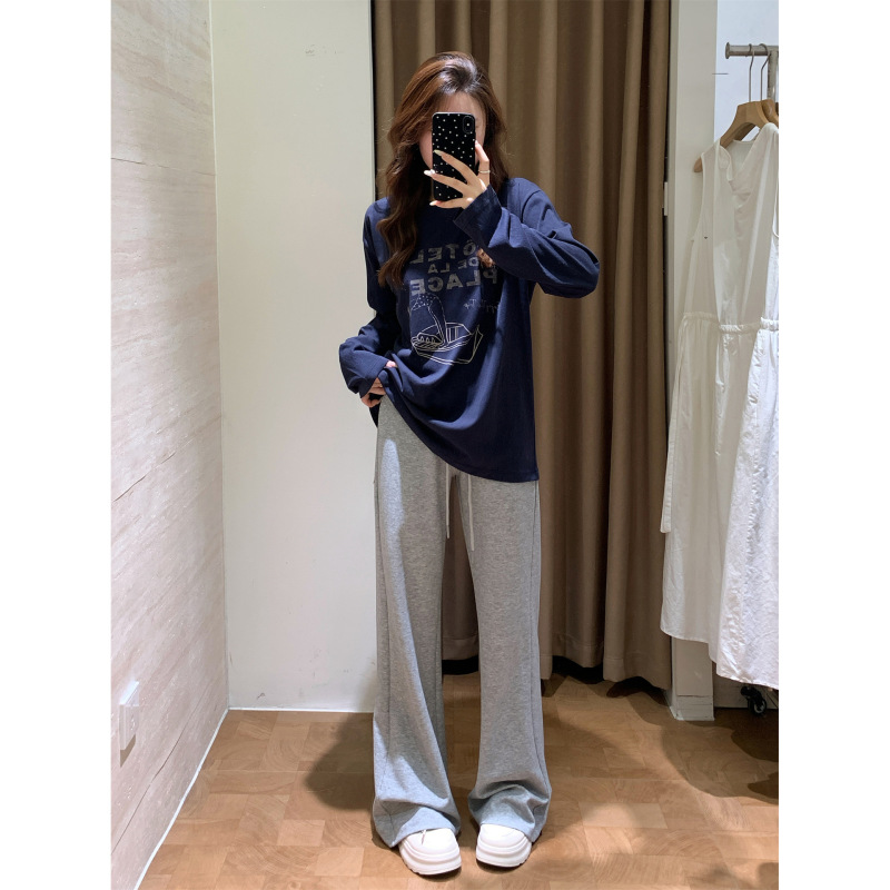 3549# IN BLUE 红人店同款！薄款复古做旧字母印花长袖打底T恤|undefined