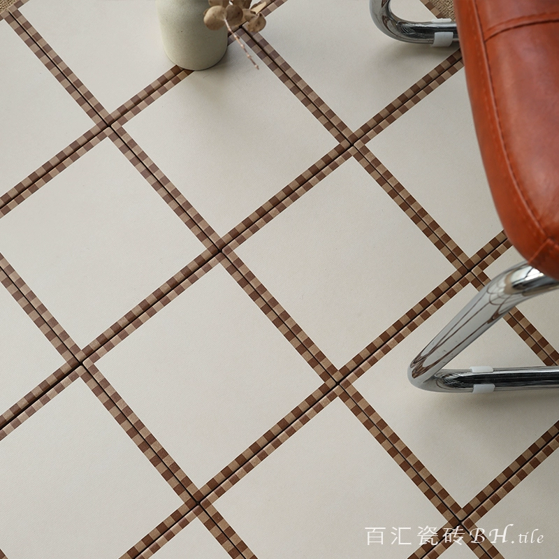 Простая современная кремовая стильная полностью керамическая паркетная плитка в клетку для ванной комнаты, кофе, входа, балкона, кухни, нескользящая напольная плитка