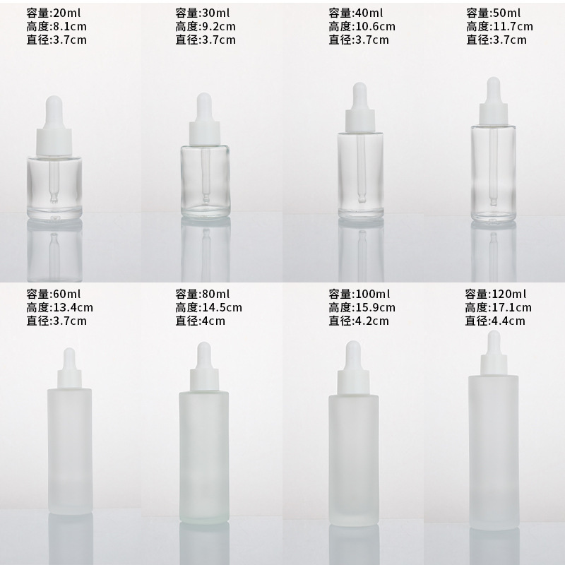 透明フラットショルダーエッセンシャルオイルボトル、フロストボトル、透明ガラスエッセンスボトル、卸売化粧品ボトル、詰め替えボトル|undefined