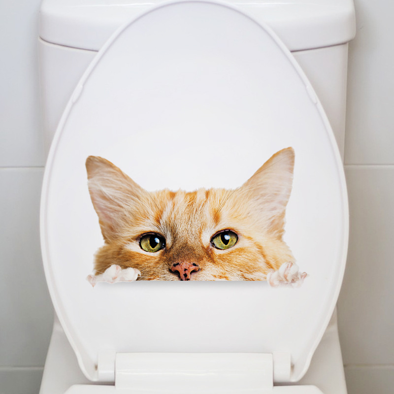 可爱小猫咪浴室马桶贴卫生间马桶盖装饰贴纸坐便贴画瓷砖防水贴画
