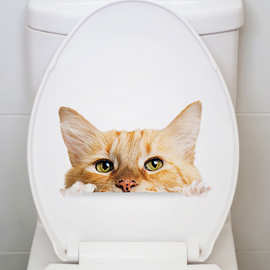 可爱小猫咪浴室马桶贴卫生间马桶盖装饰贴纸坐便贴画瓷砖防水贴画