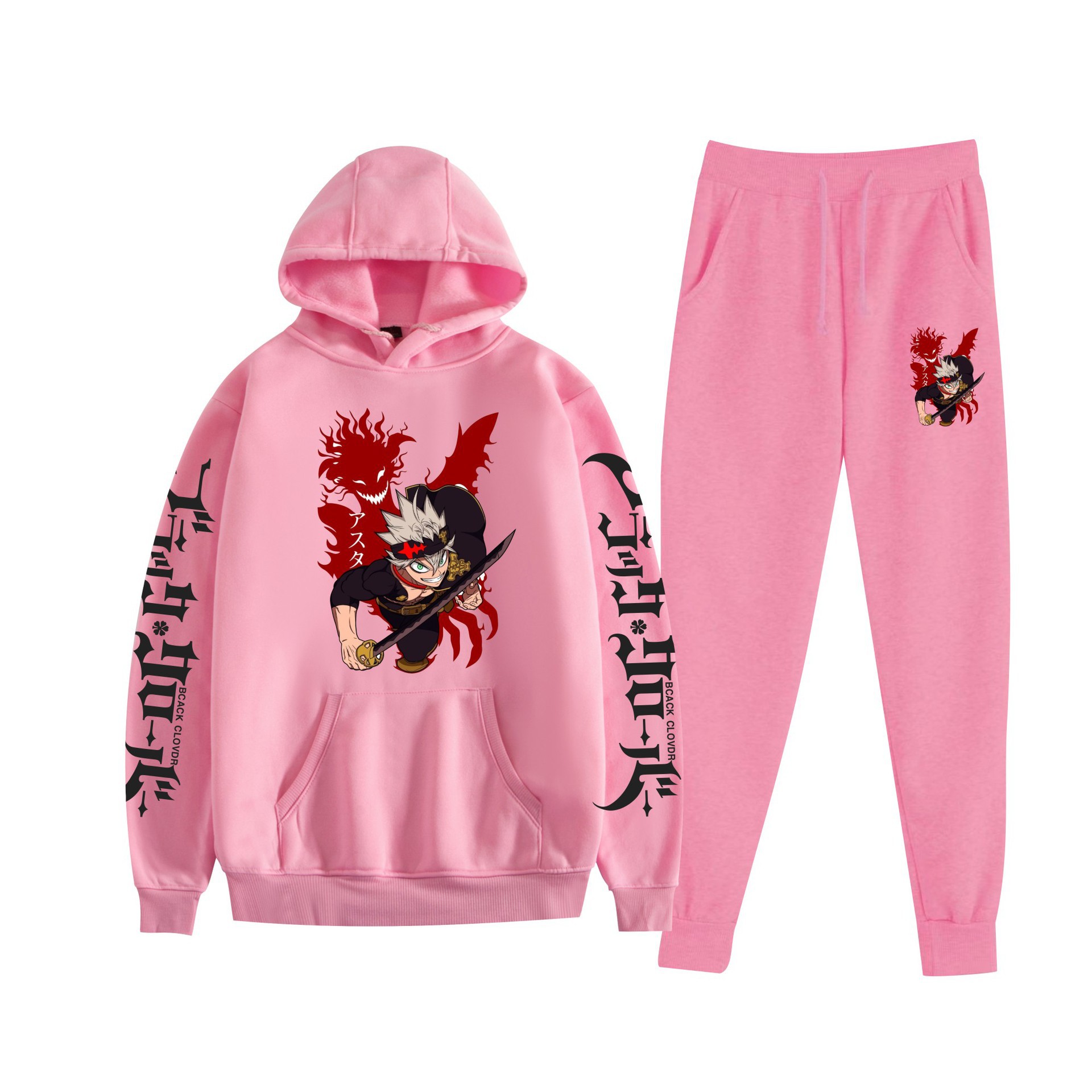 Trébol de cuatro hojas negro nuevo estilo transfronterizo Black Clover pareja suéter con capucha hombres y mujeres pantalones de dos piezas