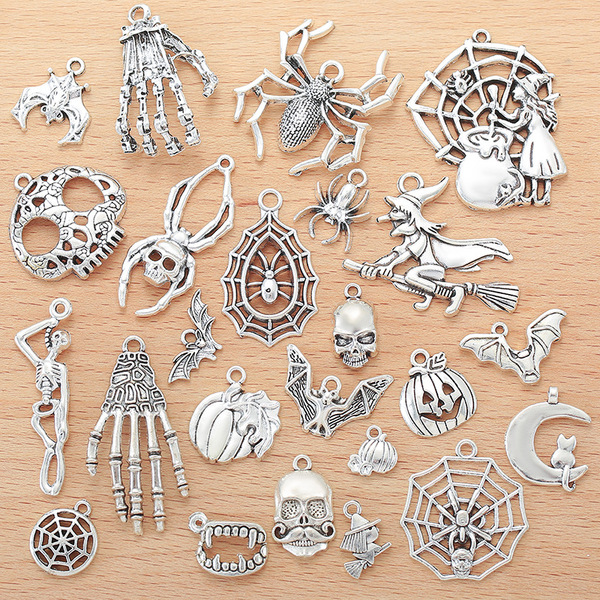 24 ancient silver skull pendant alloy DIY jewelry accessories…