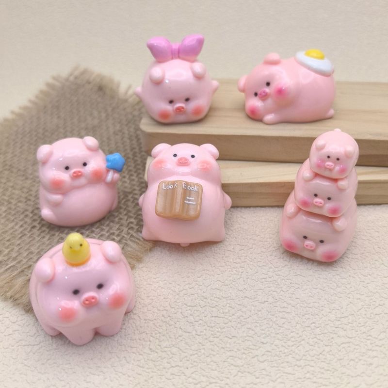 卡通粉色呆萌叠叠乐小猪公仔萌粒 DIY树脂饰品配件桌面车载小摆件|undefined