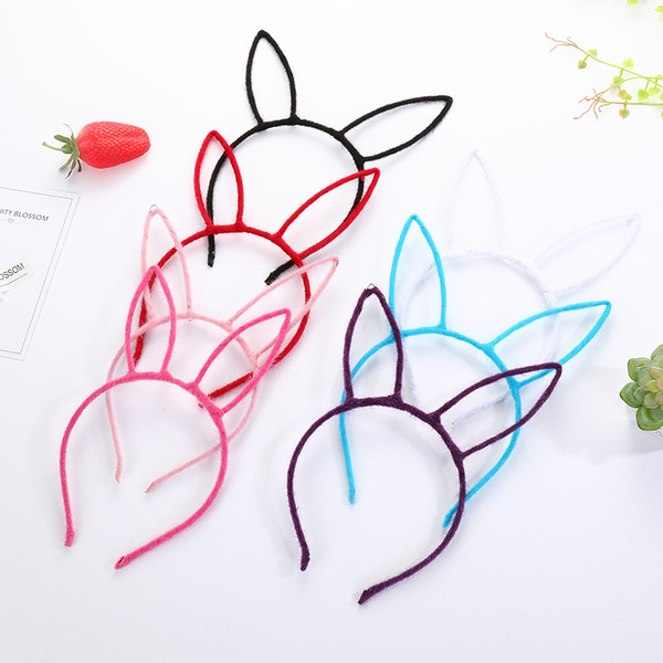 Candy -colored rabbit ears head hoop Creative plush metal hair hoop…