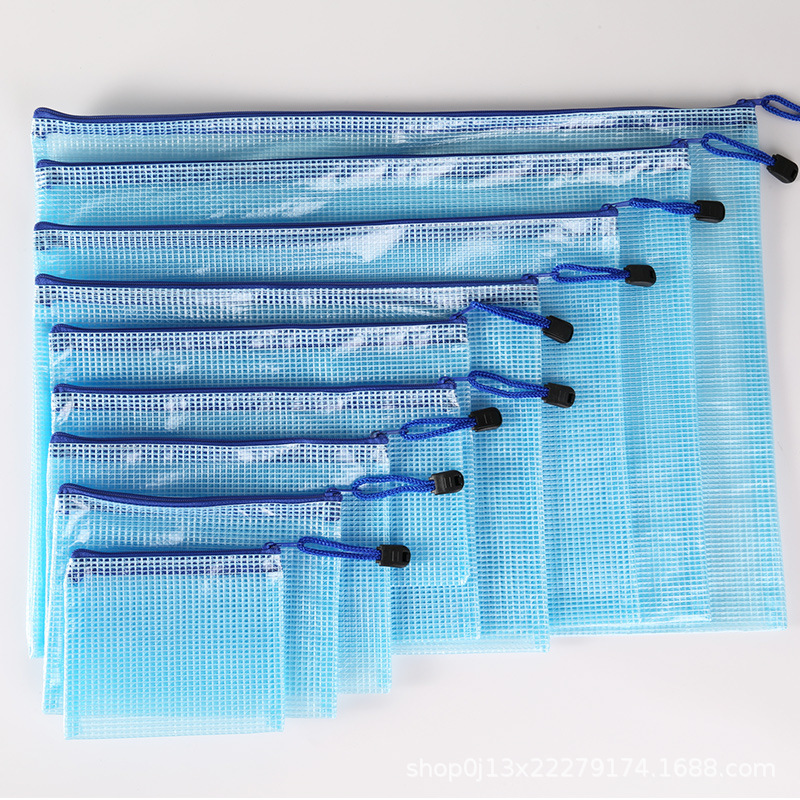 Directo de fábrica A4 bolsa de archivo transparente bolsa de malla de cremallera engrosada bolsa de papelería de estudiante a prueba de agua bolsa de archivo de material
