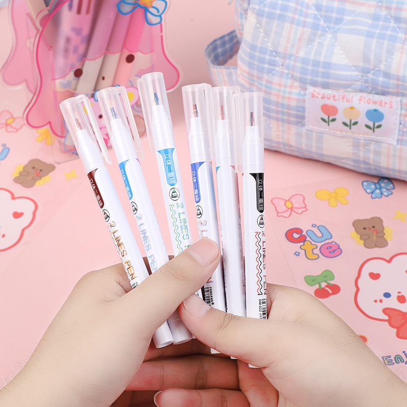 three-dimensional Double line ins Hand account Double color Fluorescent pen diy student sign Emphasis Mark Color pen
