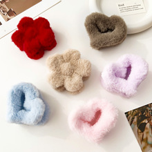 韩版毛绒小花爱心抓夹可爱甜美少女发夹网红高级感盘发鲨鱼夹发饰