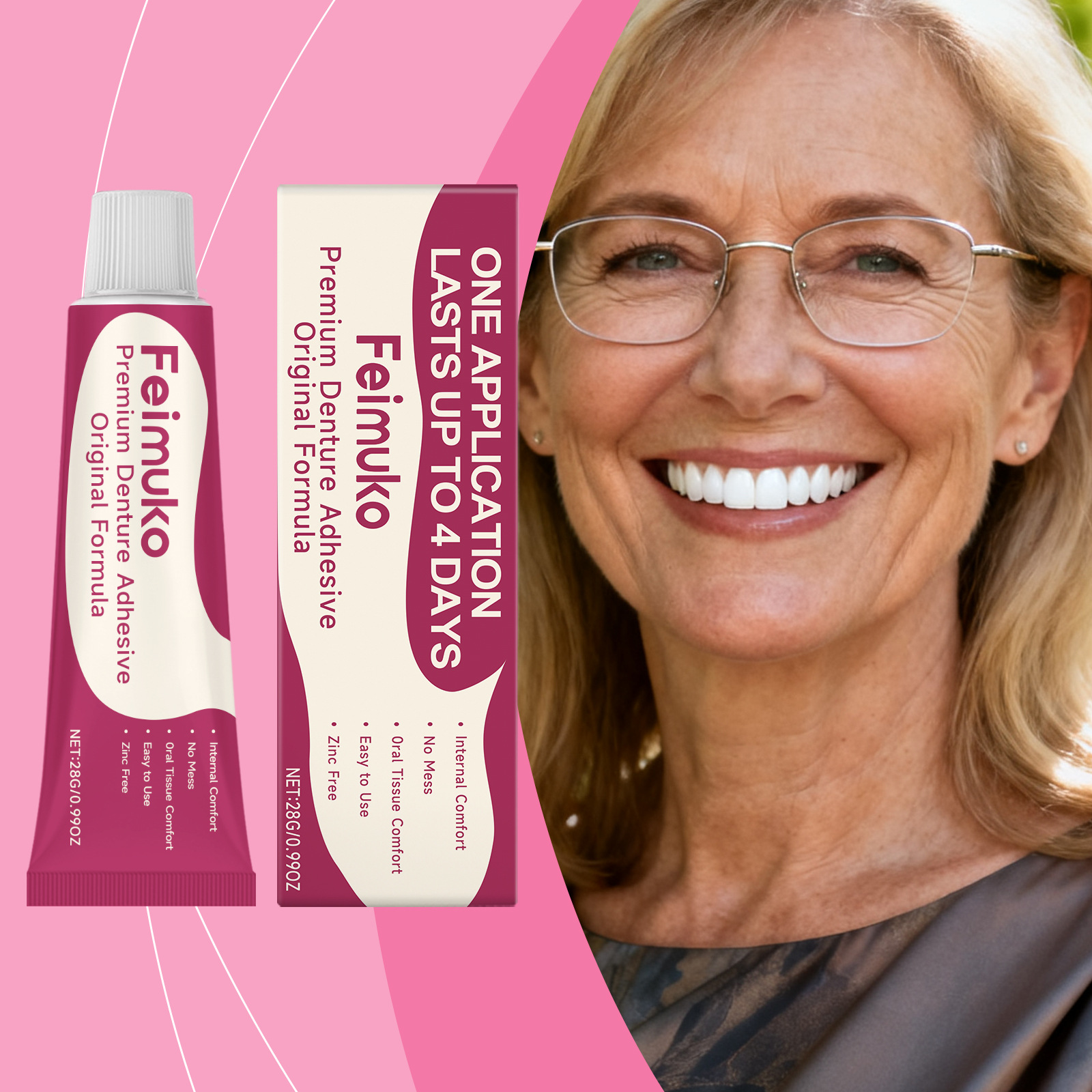 Feimuko Denture Retaining Adhesive Oral Denture Plaid Fit Long-Lasting Styling Daily Teeth Care
