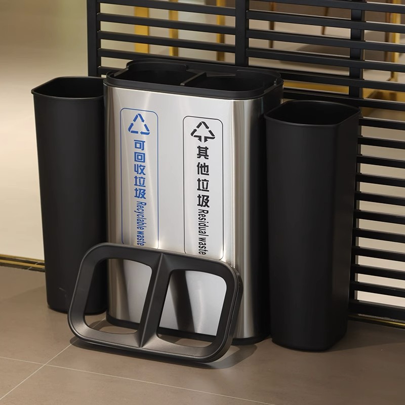 Creativo interior de acero inoxidable clasificación basura grande doble barril de una pieza Comercial Público ocasiones centro comercial ascensor boca
