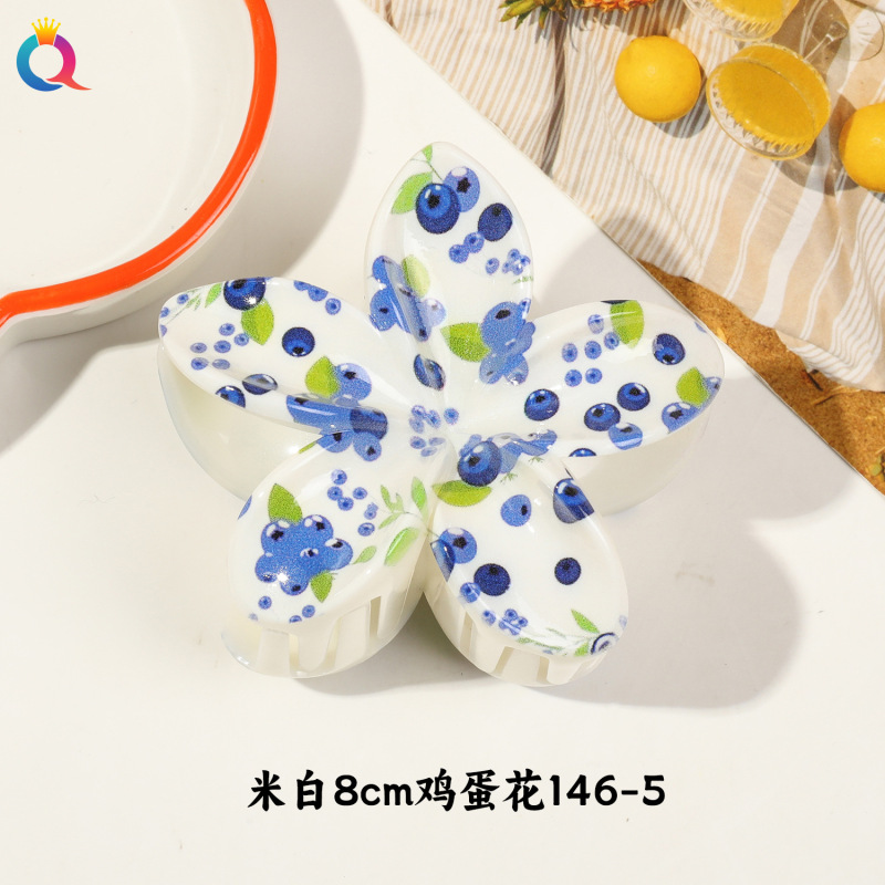 Qiyue クロスボーダー UV プリントフルーツクリップ韓国スタイルの高級エッグフラワー後頭部ヘアピン気質サメクリップ|undefined