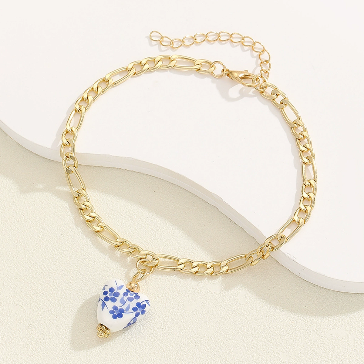 Retro blue and white pendant stainless steel, ankle bracelet