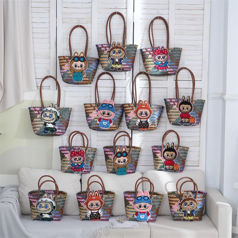 Labubu Handbag, Vegetable Basket, Hand-Woven Bag, Rattan Bag, Woven Hand Basket Bag, Souvenir Bag, Gift Bag