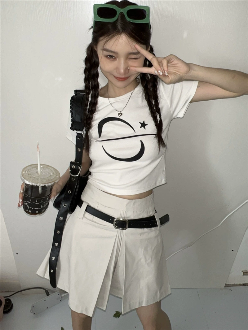 Pure Desire Style сексуальная свободная короткая обтягивающая Высококачественная Белая футболка с короткими рукавами в Корейском стиле, Женская горячая девушка, модный топ с круглым вырезом