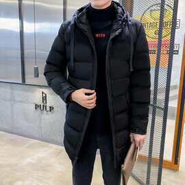 大码男装秋冬款棉衣男中长款连帽外套加厚保暖男士棉服长款过膝95