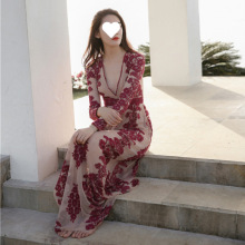 2025春夏新款波西米亚吊带沙滩裙蕾丝拖地连衣裙海边度假长裙仙女