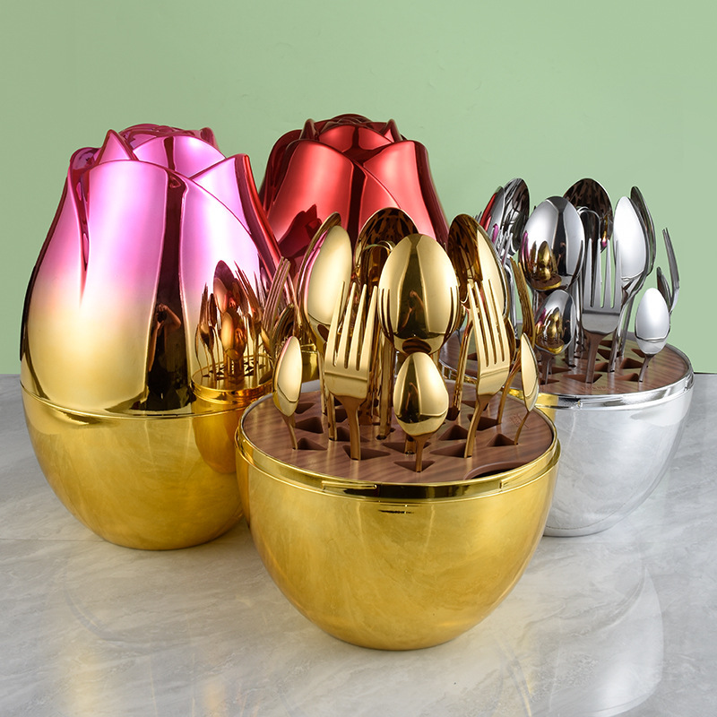Cross-border Mood Light Luxury Nordic 24 Pieces Stainless Steel Knife and Fork Spoon Western Tableware suit Ornaments Birthday Wedding Gift