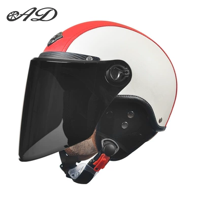Motorcycle Safety Supplies | Cycling 3C Certified Safety - 3c-leather-red-detachable-ear-protection-long-sunscreen-mirror-one-size-fits-all-suitable-for-head-circumference-55-62