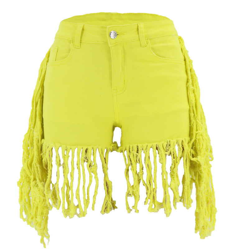 2022 Summer Direct Supply European and American Amazon High Elastic Side Bone Foot Length Fashion Trendy Tassel Women's Denim Short