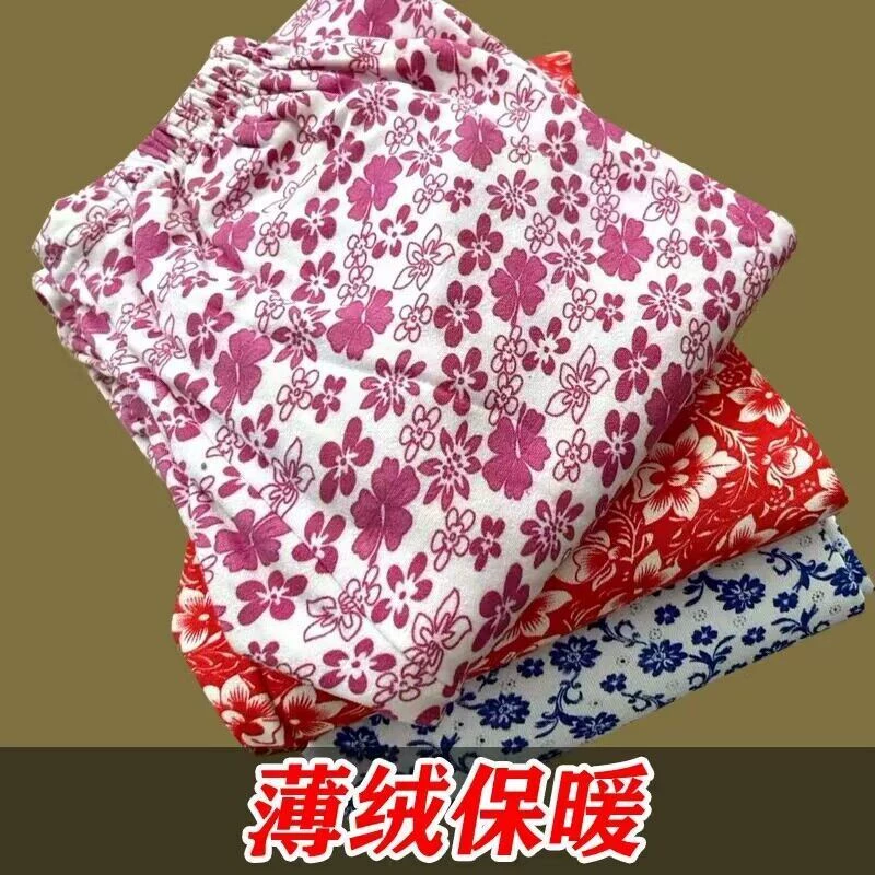 Осенне-зимние теплые брюки для среднего и пожилого возраста с принтом на флисовой подкладке Эластичные брюки Тонкие бархатные брюки с начесом Длинные штаны для бега