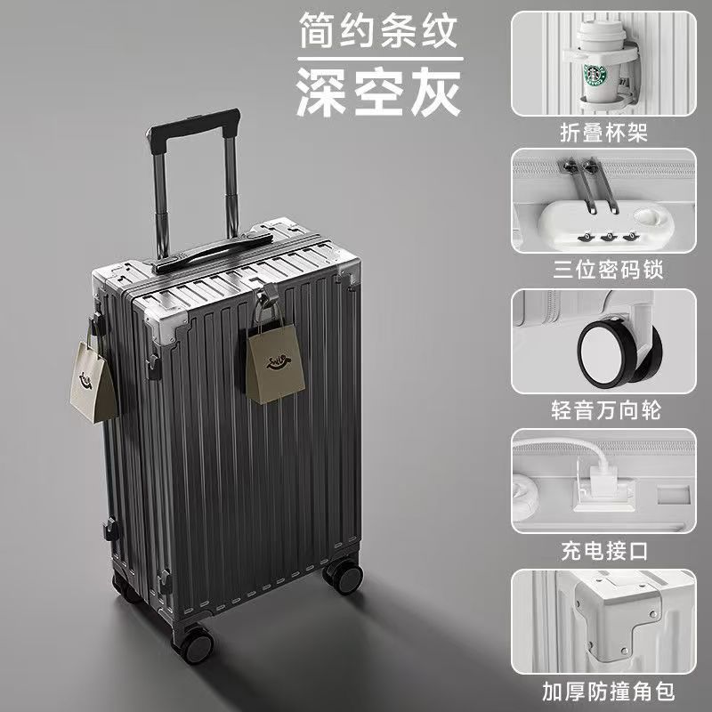 Maleta de cuero, maleta multifuncional, bolsa de hombre, maleta de viaje de gran capacidad, contraseña, maleta de tirón, cremallera de carga para mujeres