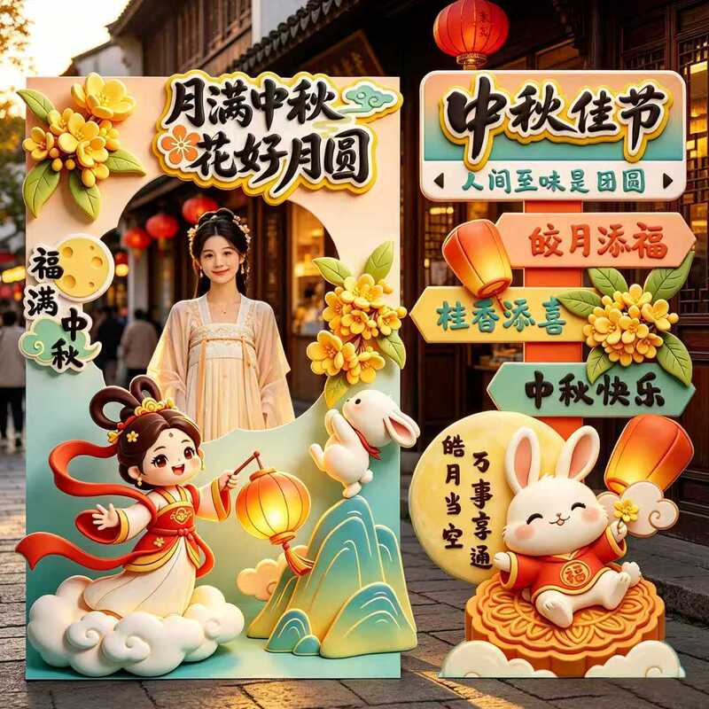Mid-Autumn Festival atmosphere scene setup, KT board background wall decoration for school, mall, shop events, photo booth, photo frame Mid-Autumn Festival atmosphere scene setup, KT board background wall decoration for school, mall, shop events, photo booth, photo frame