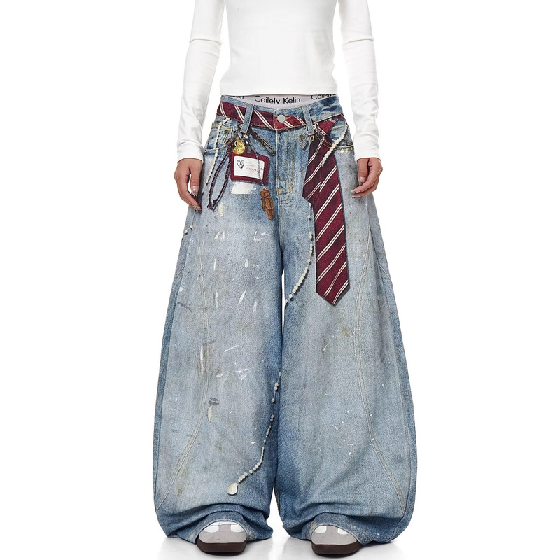 2025 American Retro Straight Wide-Leg Drape Washed Vintage Light-Colored Unisex Slimming Floor-Length Versatile Jeans Trendy 2025 American Retro Straight Wide-Leg Drape Washed Vintage Light-Colored Unisex Slimming Floor-Length Versatile Jeans Trendy