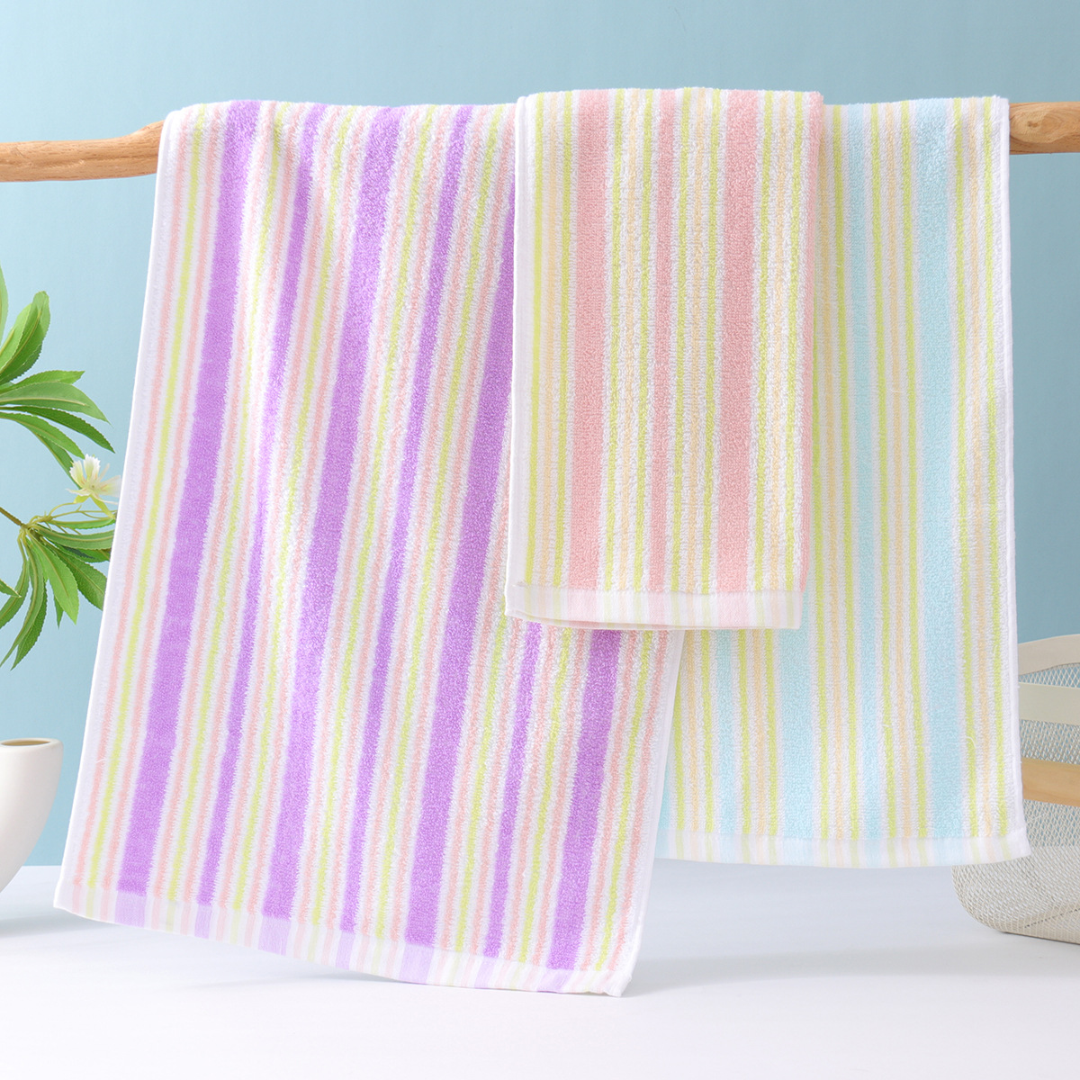 Serviettes de visage rayées en coton douces et absorbantes_voghion.com